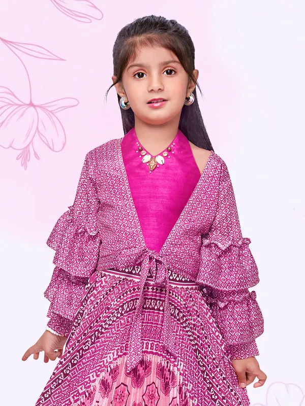 Amazing pink printed jacket style lehenga choli