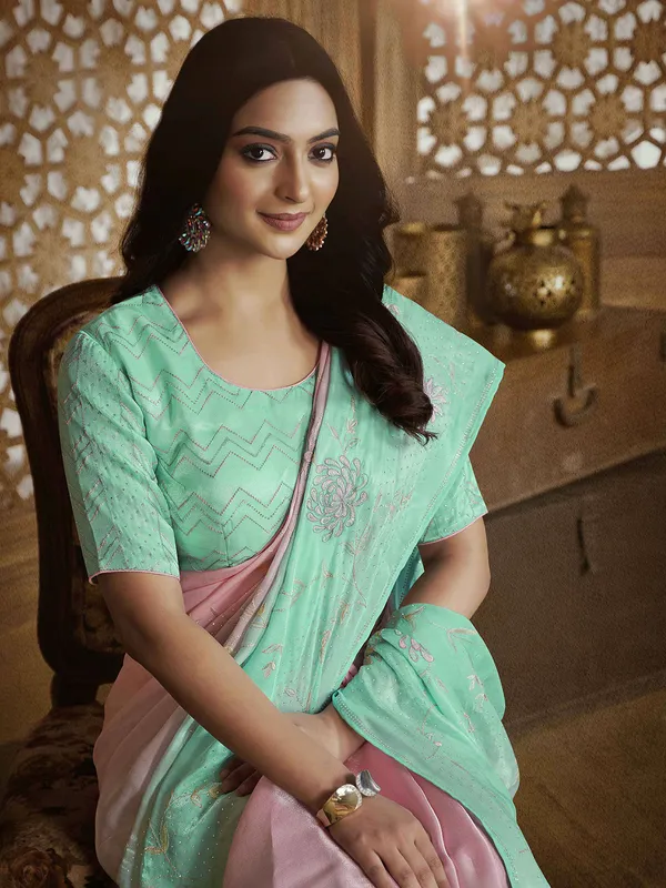 Amazing pink tissue silk saree