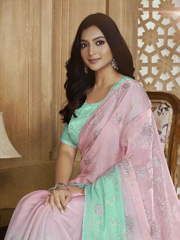 Amazing pink tissue silk saree