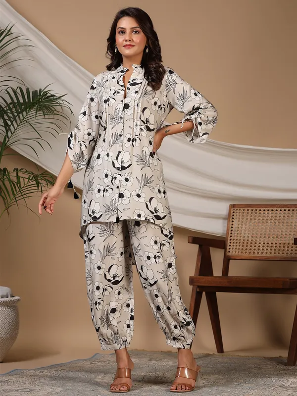 Amazing printed beige silk co ord set