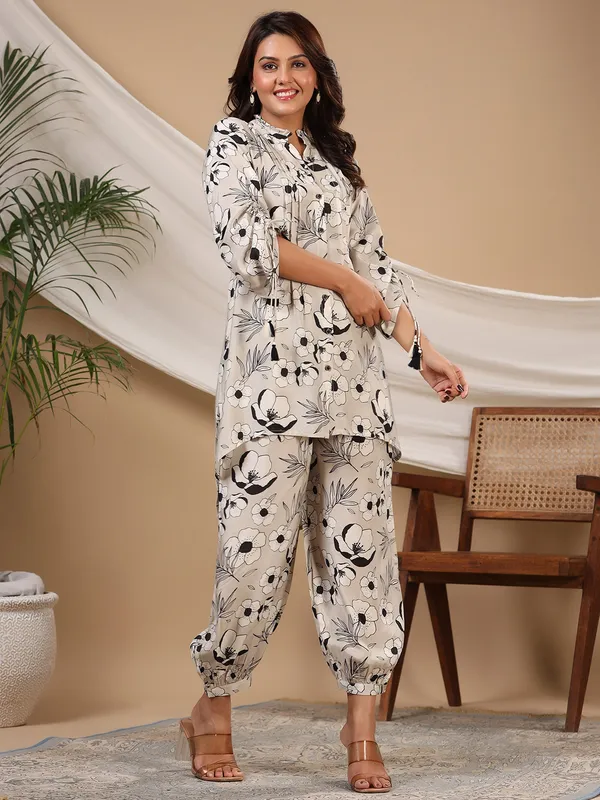 Amazing printed beige silk co ord set