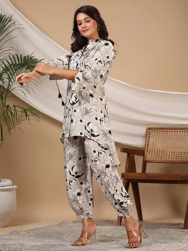 Amazing printed beige silk co ord set