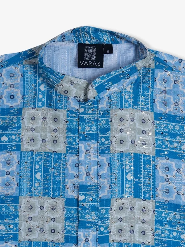 Amazing printed cotton kurta suit in blue