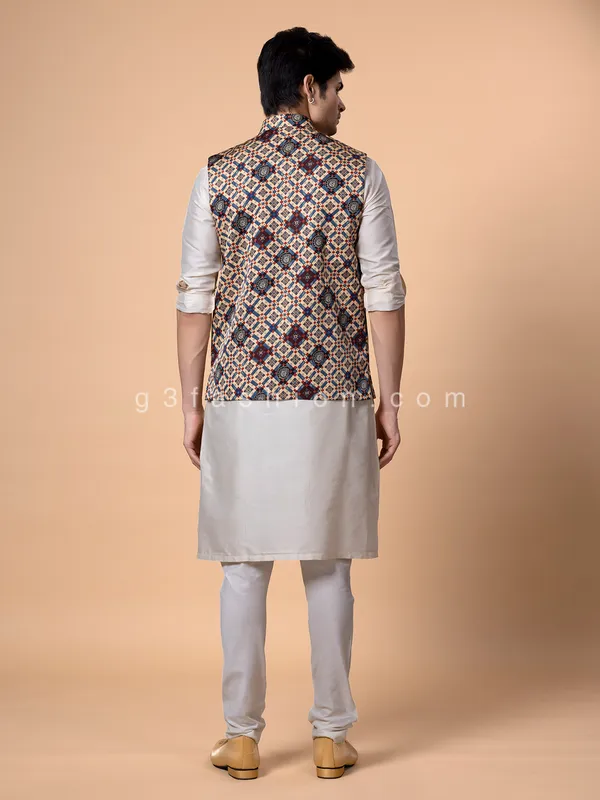Amazing printed multi color silk waistcoat set