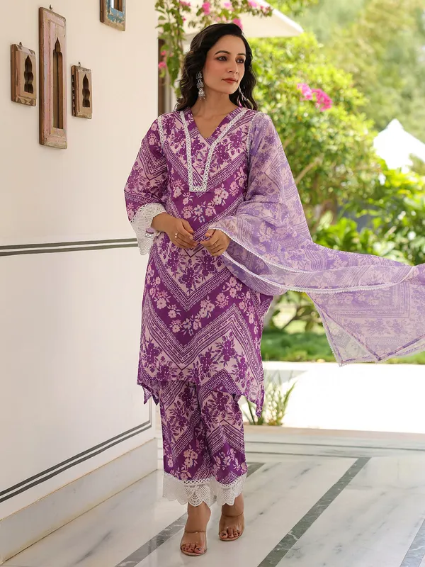 Amazing purple cotton kurta suit