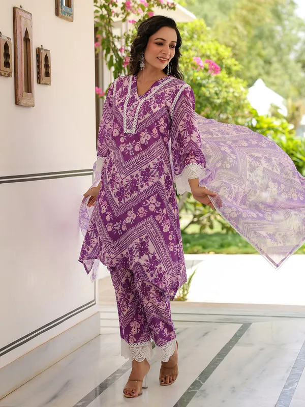 Amazing purple cotton kurta suit