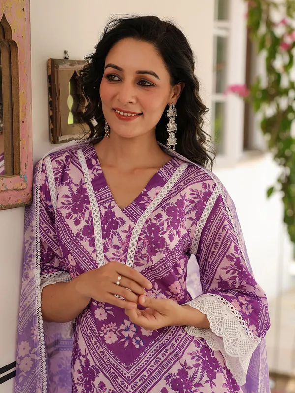 Amazing purple cotton kurta suit