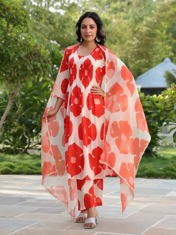 Amazing red and white cotton kurti set