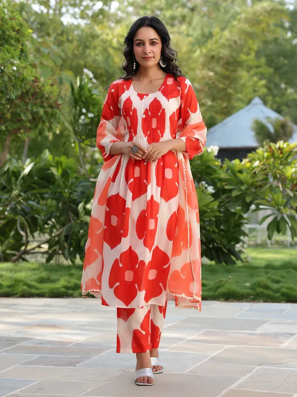 Amazing red and white cotton kurti set