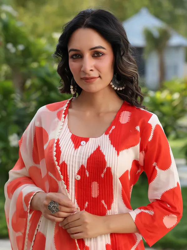 Amazing red and white cotton kurti set