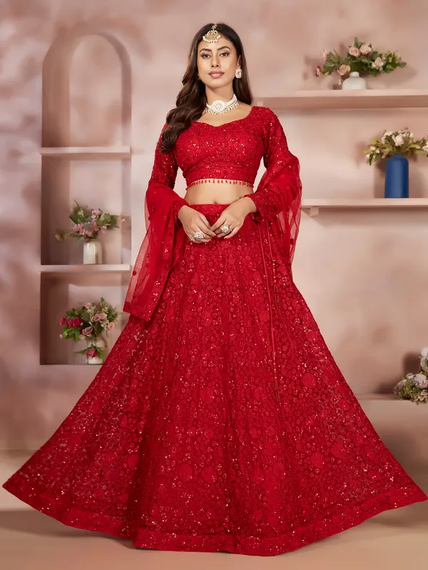 Amazing red lehenga choli with dupatta