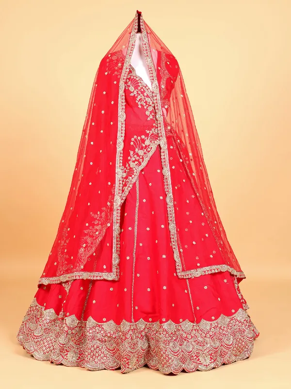 Amazing red raw silk lehenga choli for bridal