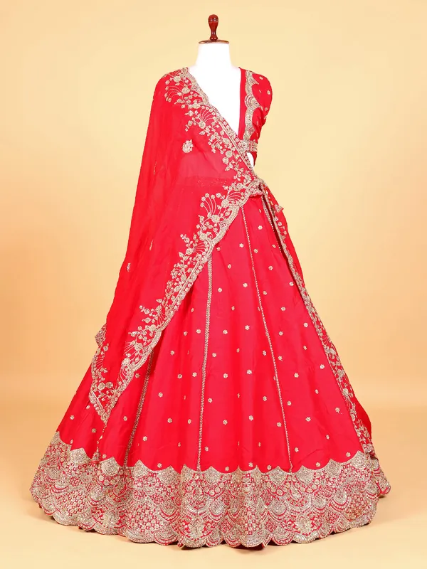 Amazing red raw silk lehenga choli for bridal