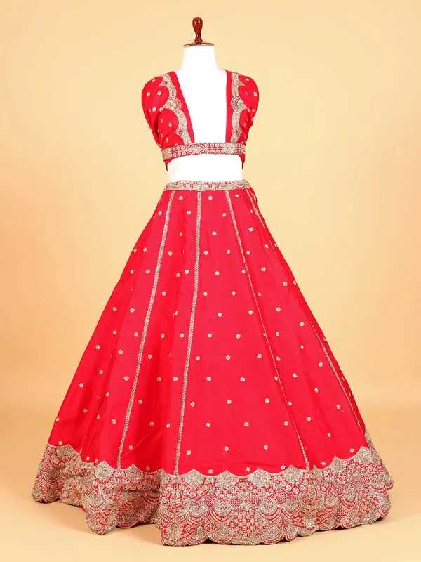 Amazing red raw silk lehenga choli for bridal