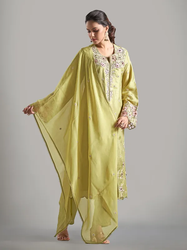 Amazing sage green raw silk salwar suit
