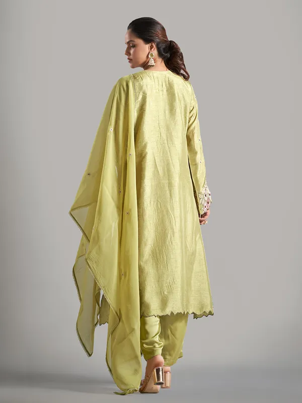 Amazing sage green raw silk salwar suit