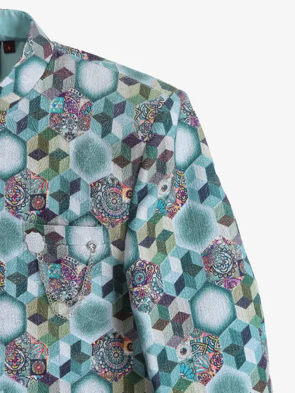 Amazing sea green printed indowestern