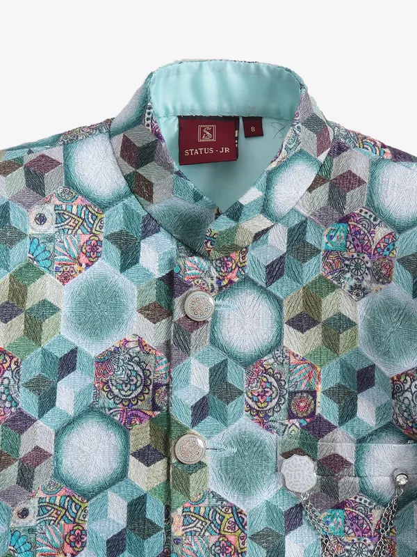 Amazing sea green printed indowestern