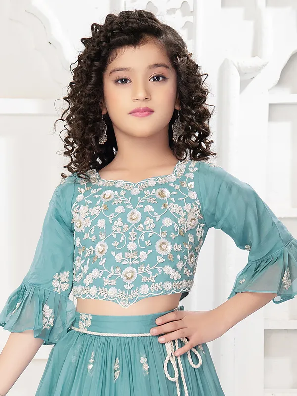 Amazing sky blue georgette wedding lehenga choli