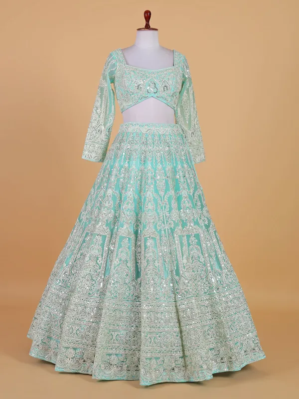 Amazing sky blue net lehenga choli