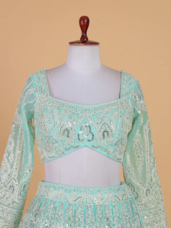 Amazing sky blue net lehenga choli