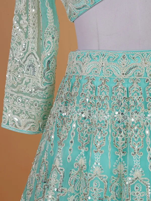 Amazing sky blue net lehenga choli