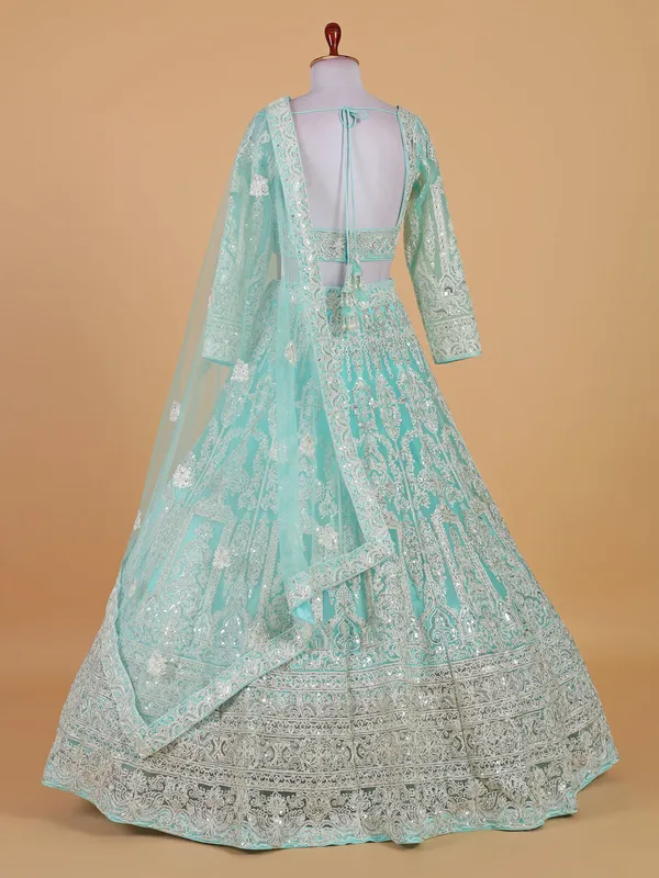 Amazing sky blue net lehenga choli