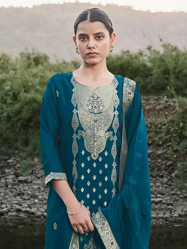 Amazing teal blue kurti set with dupatta