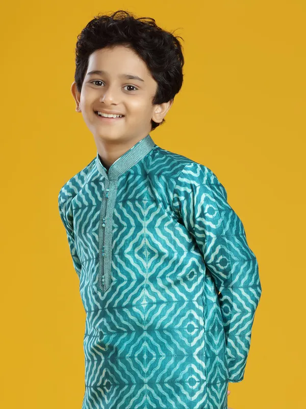 Amazing turquoise blue silk kurta suit for boys