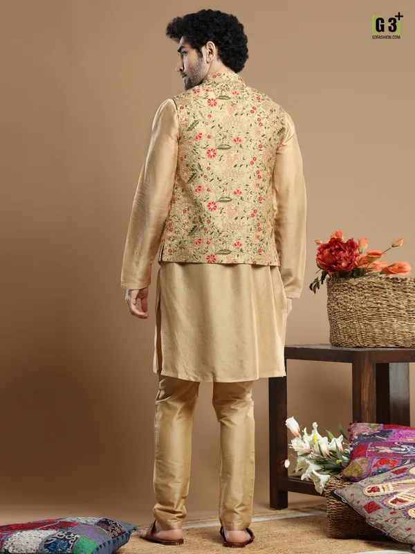 Amazing wedding beige waistcoat set in cotton silk