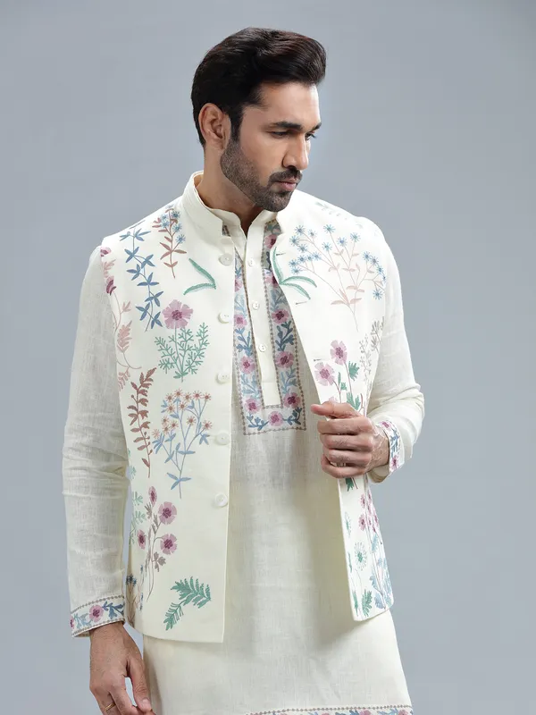 Amazing cream linen waistcoat set