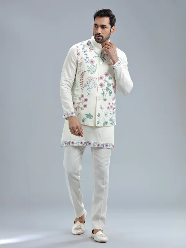 Amazing cream linen waistcoat set