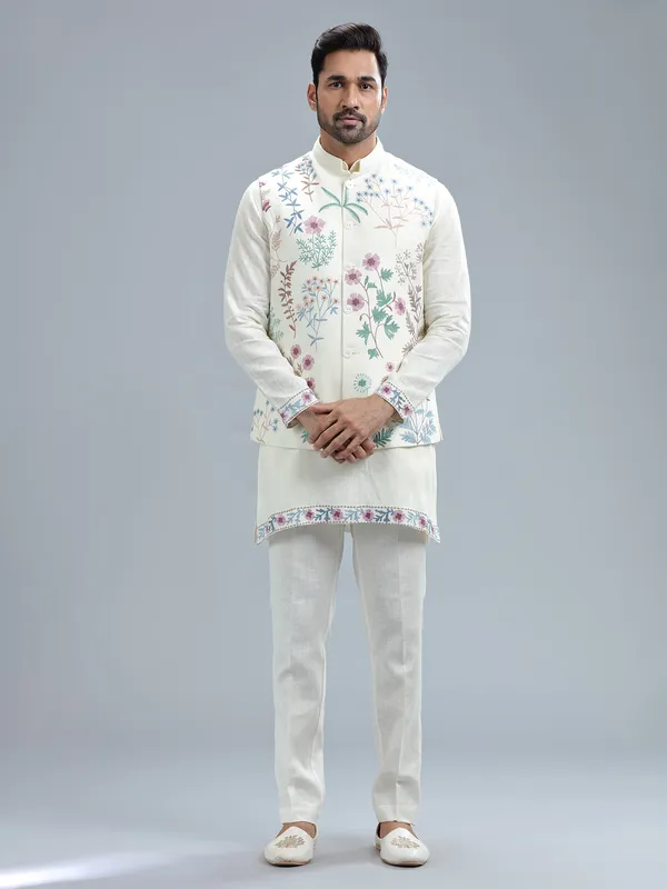 Amazing cream linen waistcoat set