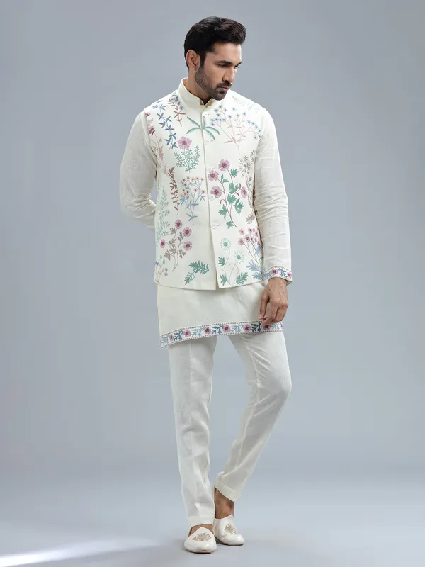 Amazing cream linen waistcoat set