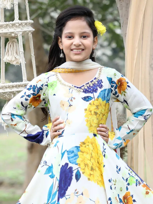 Amazing white printed anarkali suit