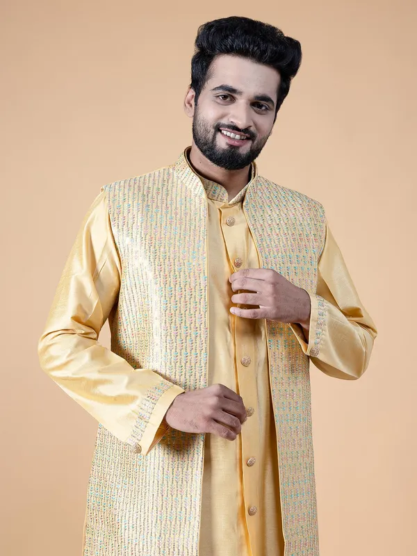 Amazing yellow silk waistcoat set