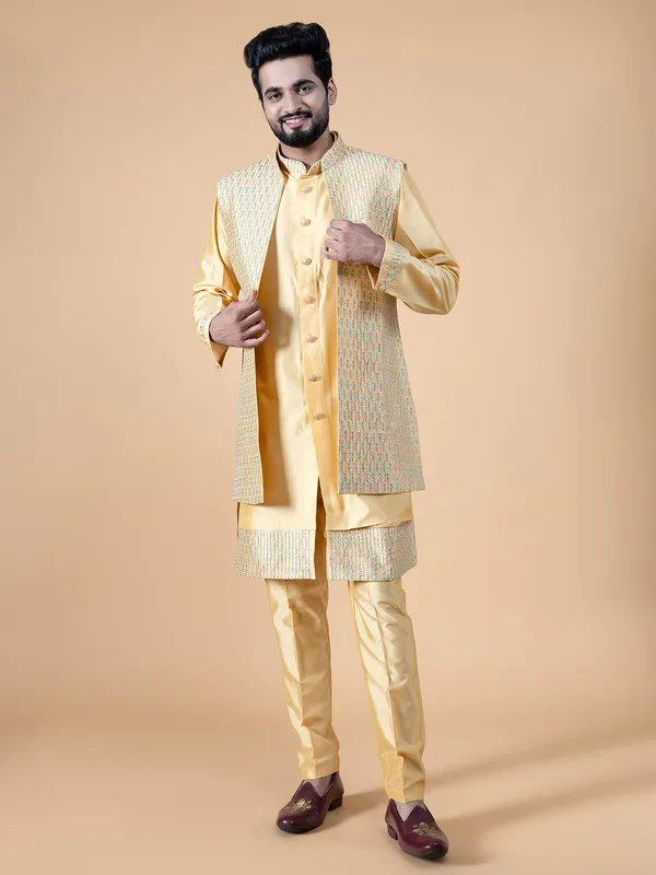 Amazing yellow silk waistcoat set