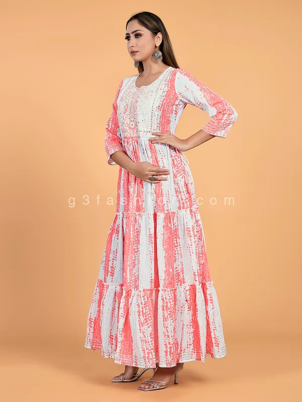Anarkali style peach and white cotton kurti