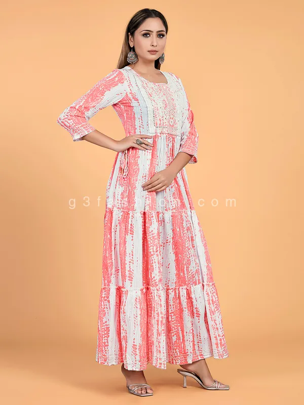 Anarkali style peach and white cotton kurti