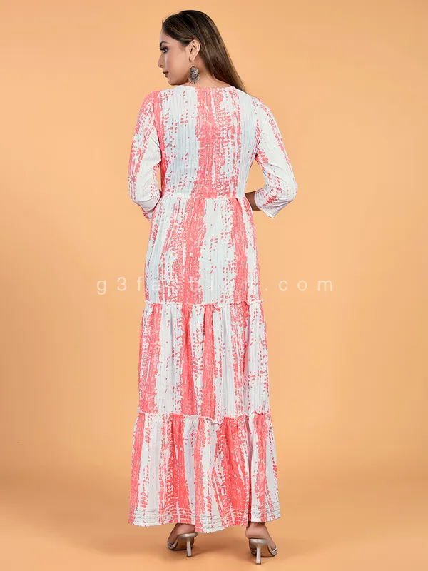 Anarkali style peach and white cotton kurti