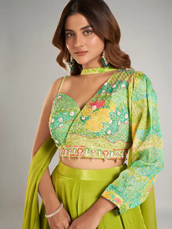Android green satin palazzo suit