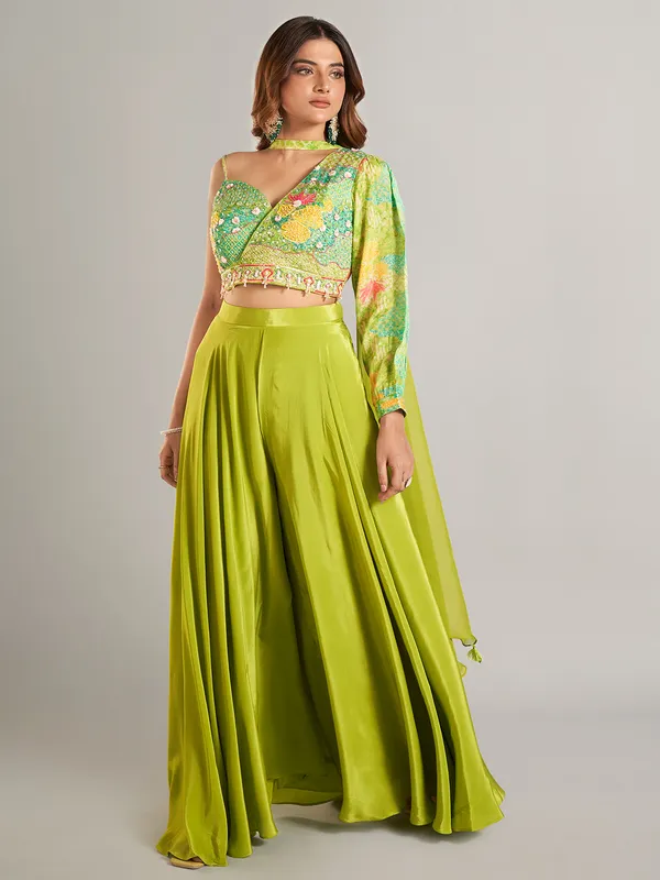 Android green satin palazzo suit