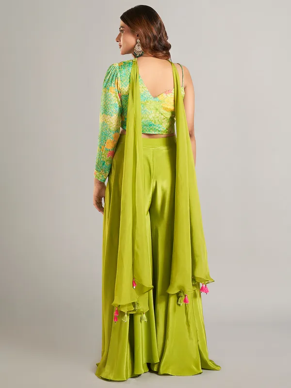 Android green satin palazzo suit