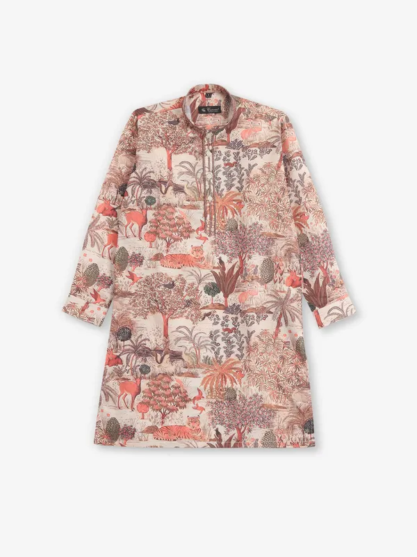 Animal printed peach kurta pajama