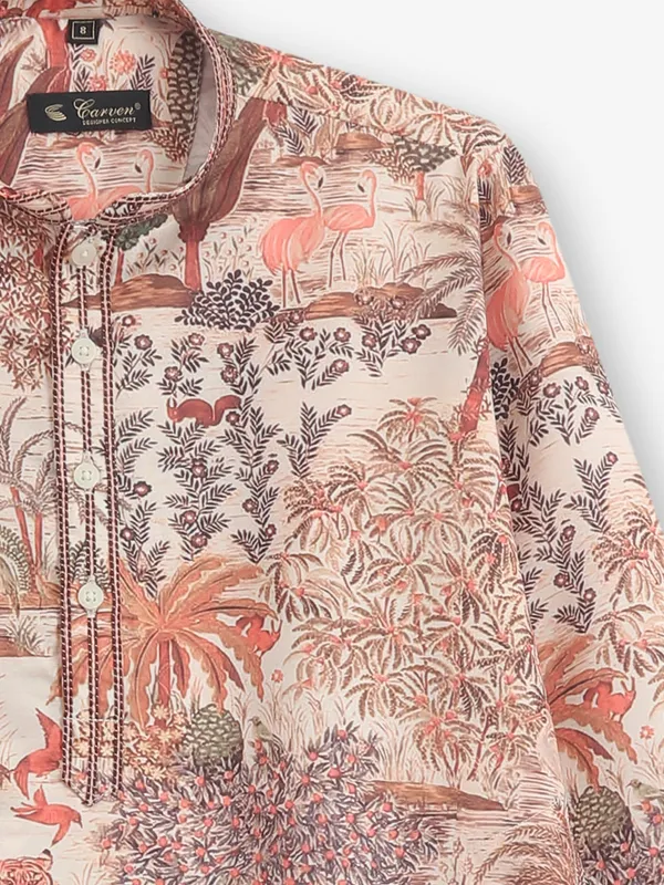 Animal printed peach kurta pajama