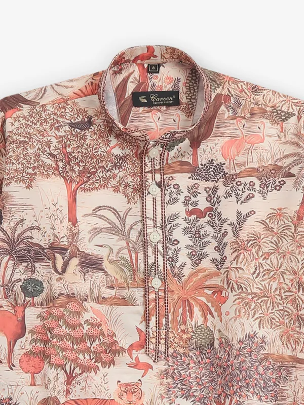 Animal printed peach kurta pajama