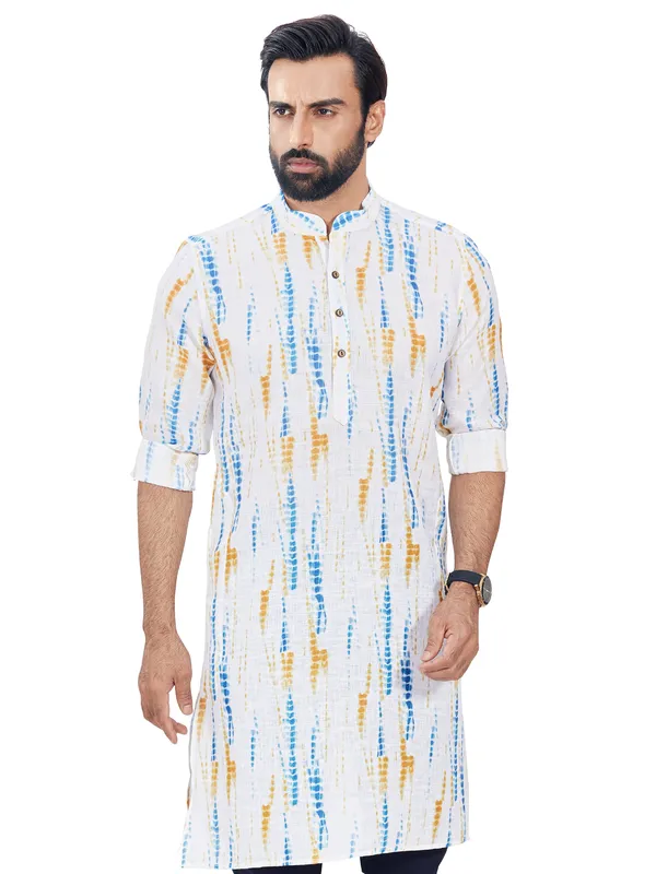 Aqua and white cotton printed kurta