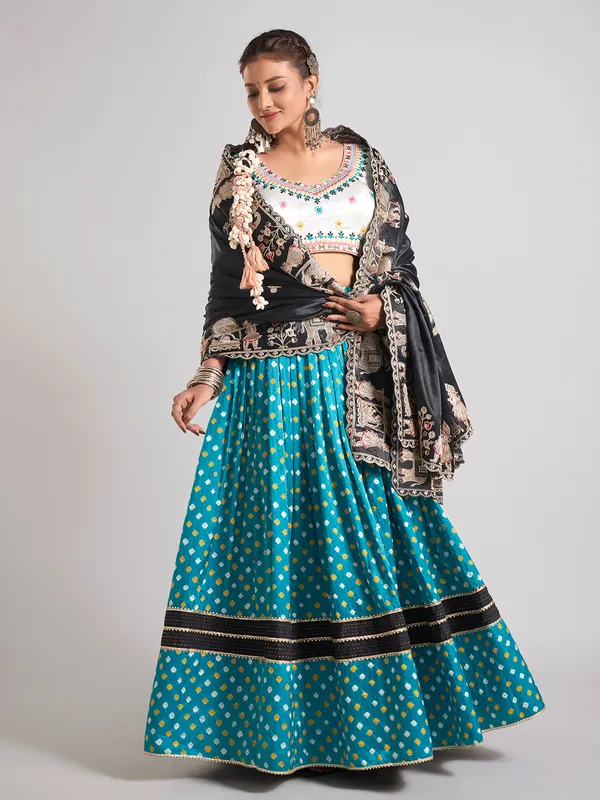 Aqua and black silk navratri chaniya choli
