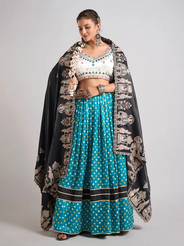 Aqua and black silk navratri chaniya choli