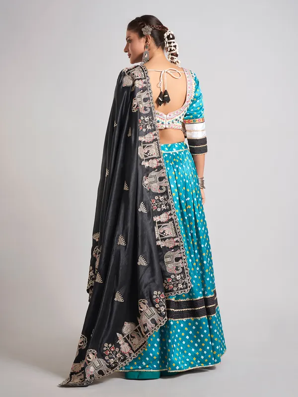 Aqua and black silk navratri chaniya choli